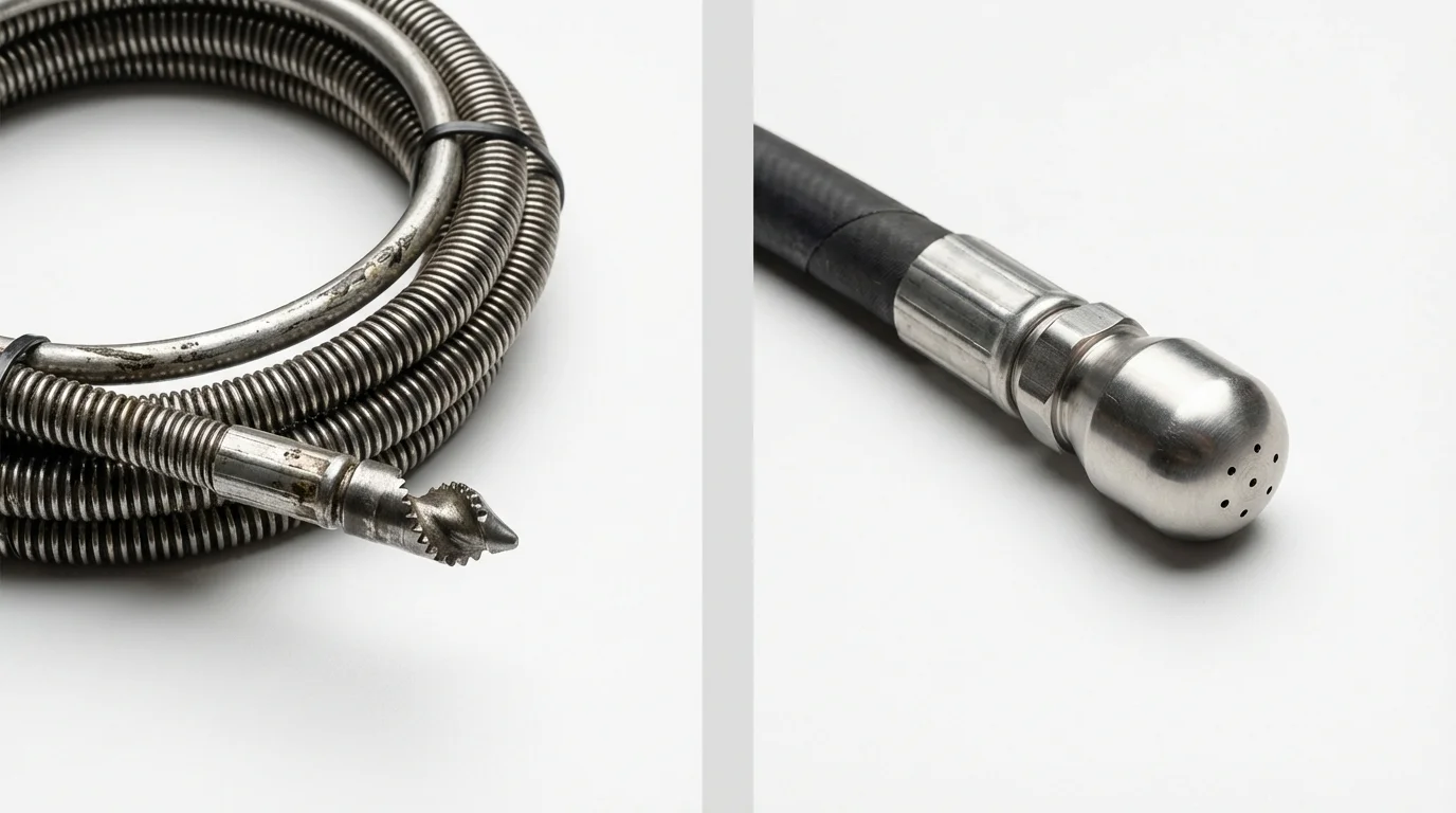 Drain snake cable and hydro jetting nozzle used for drain cleaning in Pahokee, FL