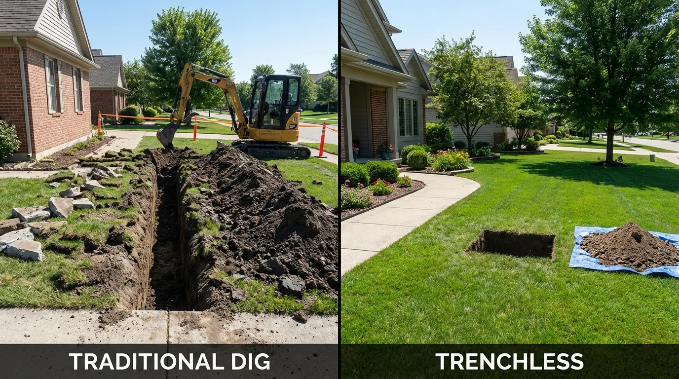Trenchless sewer repair with minimal yard damage versus traditional excavation in Pahokee, FL